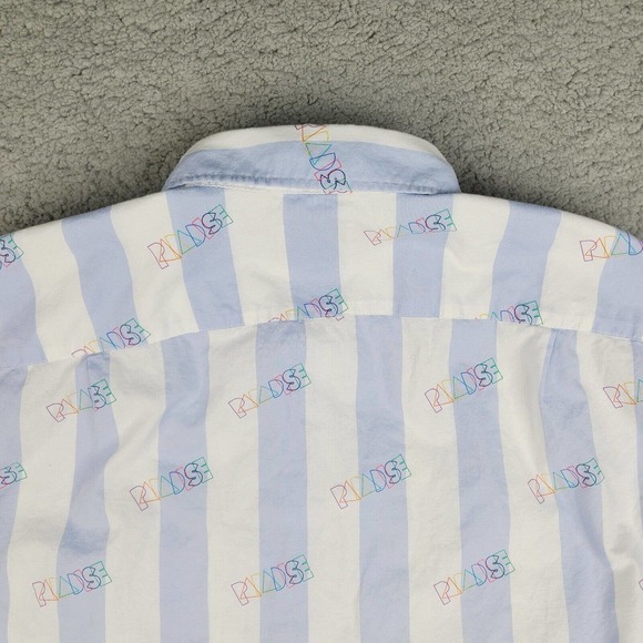 American Eagle Shirt Men's Large White Blue Striped Paradise Colorful Button Up - Picture 7 of 11